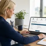 Geschäftsführerin bietet am Laptop auf ein Sponsoringpaket beim PRECI Charity Cup